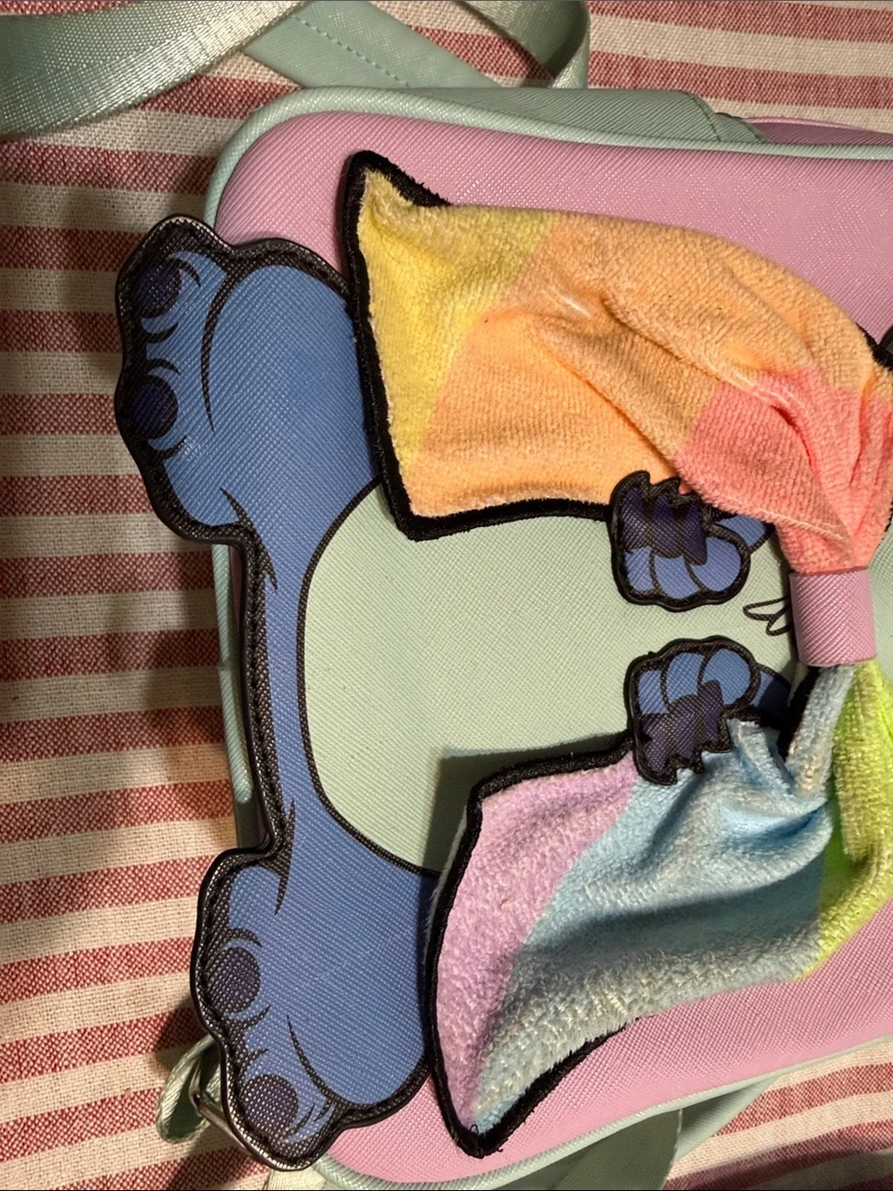 Loungefly Stitch Kids Backpack in Pink, Mint, Purple with Rainbow Bow